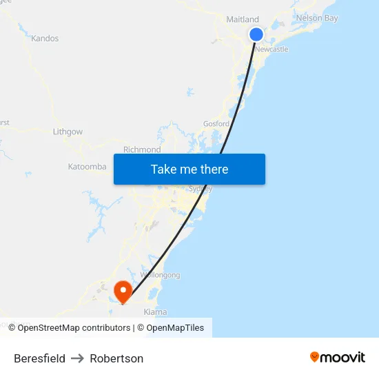 Beresfield to Robertson map