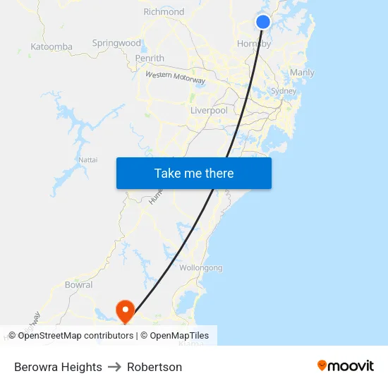 Berowra Heights to Robertson map