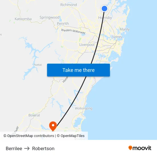 Berrilee to Robertson map
