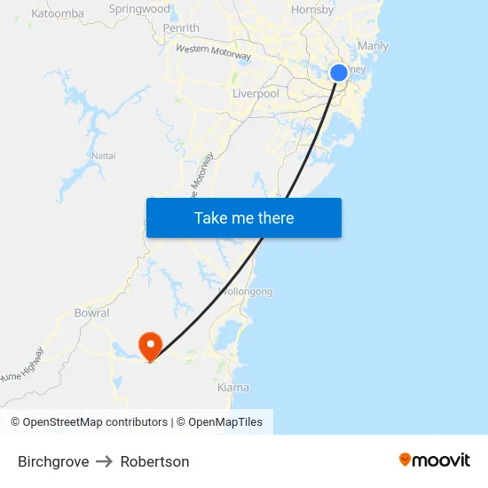 Birchgrove to Robertson map