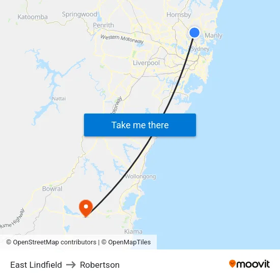 East Lindfield to Robertson map