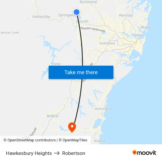 Hawkesbury Heights to Robertson map