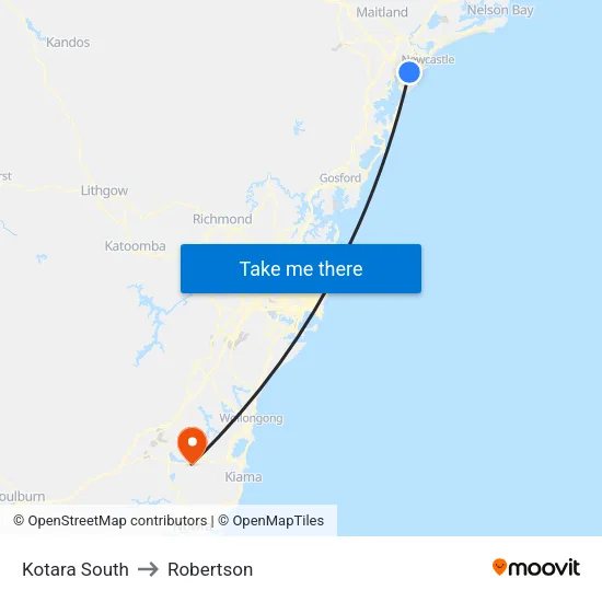 Kotara South to Robertson map