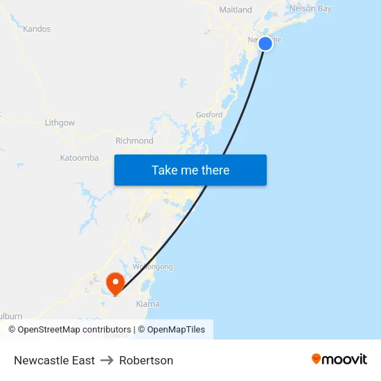 Newcastle East to Robertson map