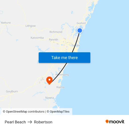 Pearl Beach to Robertson map
