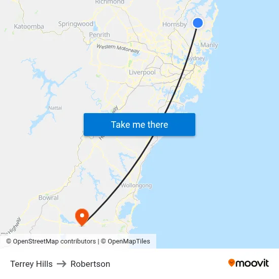 Terrey Hills to Robertson map
