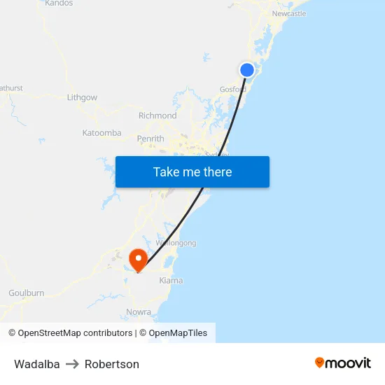 Wadalba to Robertson map