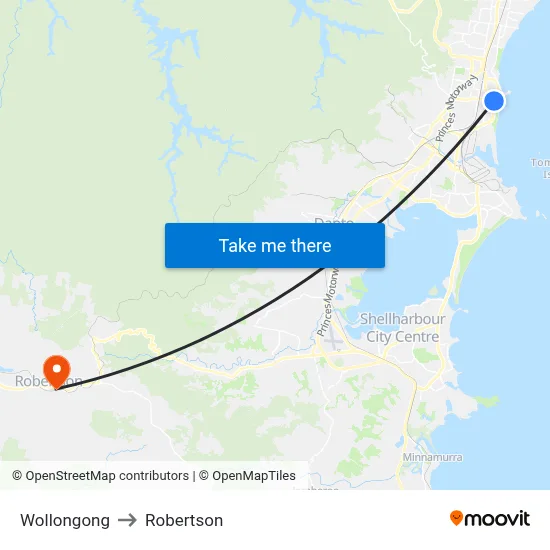 Wollongong to Robertson map