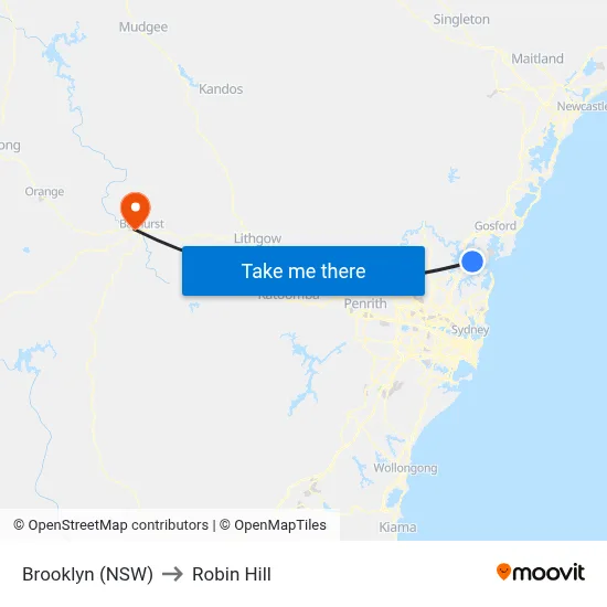 Brooklyn (NSW) to Robin Hill map