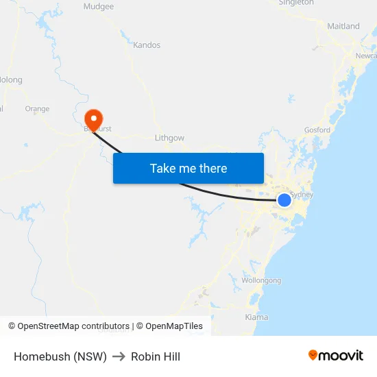 Homebush (NSW) to Robin Hill map