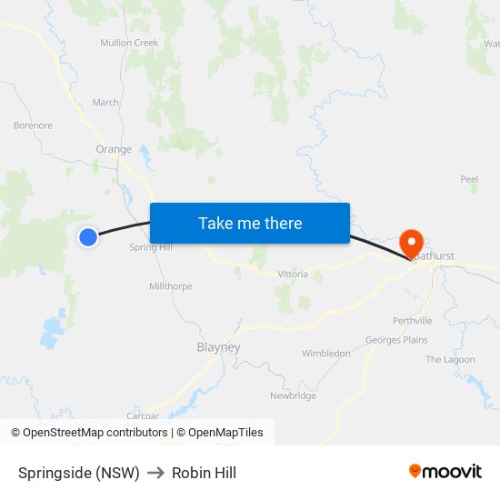 Springside (NSW) to Robin Hill map