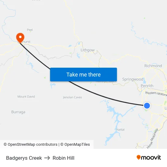 Badgerys Creek to Robin Hill map