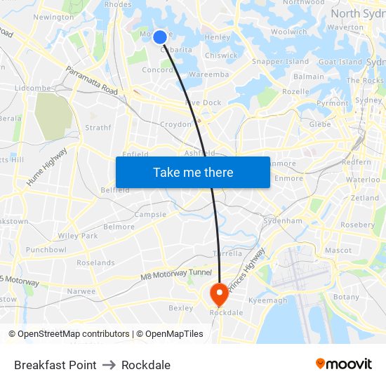 Breakfast Point to Rockdale map