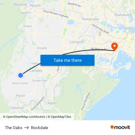 The Oaks to Rockdale map