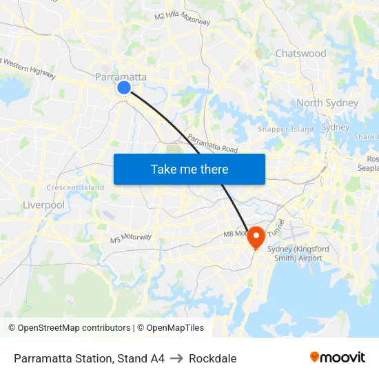 Parramatta Station, Stand A4 to Rockdale map