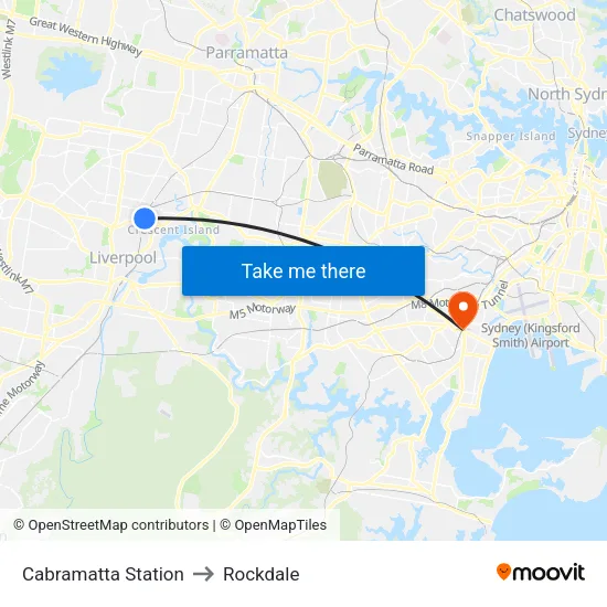 Cabramatta Station to Rockdale map