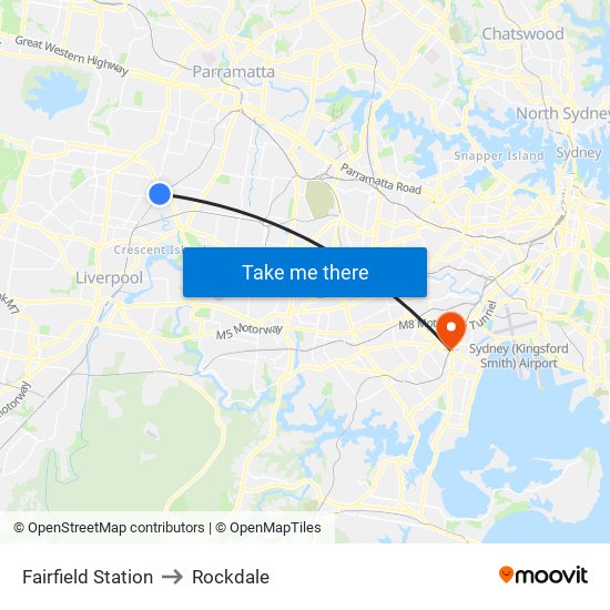 Fairfield Station to Rockdale map