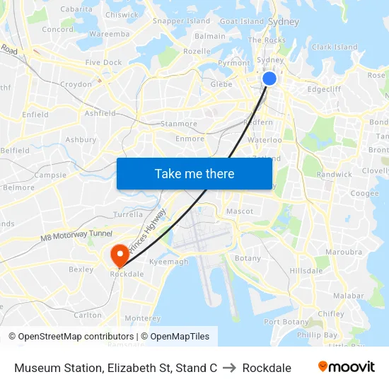 Museum Station, Elizabeth St, Stand C to Rockdale map