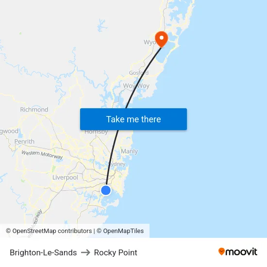 Brighton-Le-Sands to Rocky Point map