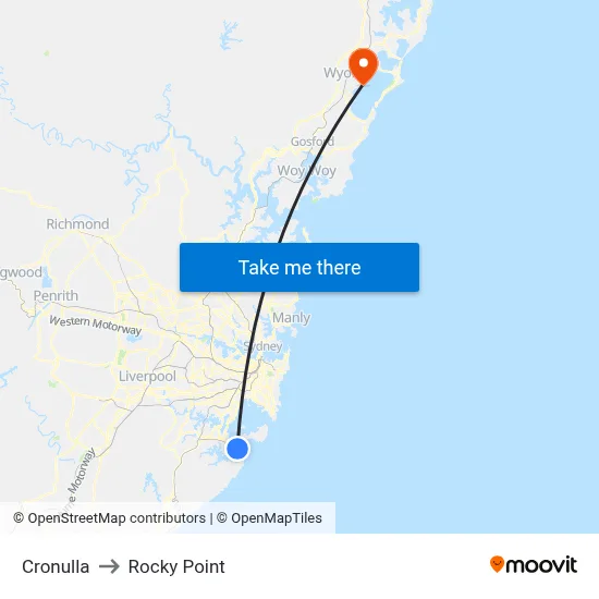Cronulla to Rocky Point map
