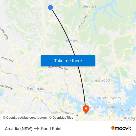 Arcadia (NSW) to Rodd Point map