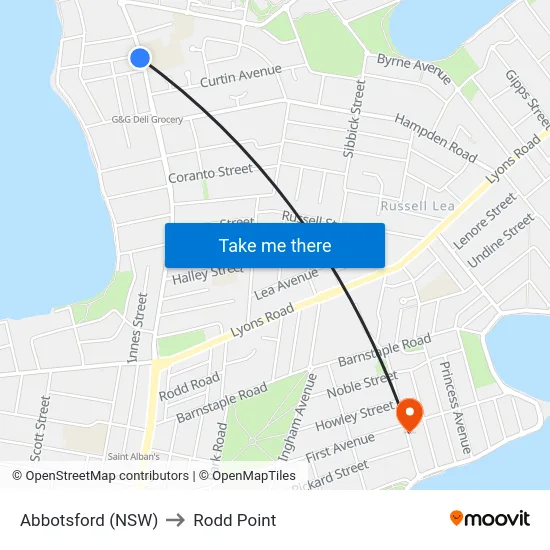 Abbotsford (NSW) to Rodd Point map