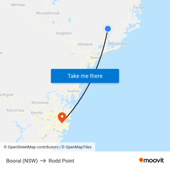 Booral (NSW) to Rodd Point map