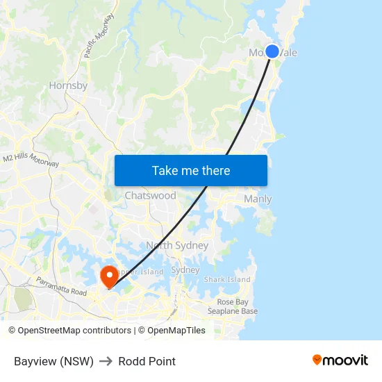 Bayview (NSW) to Rodd Point map