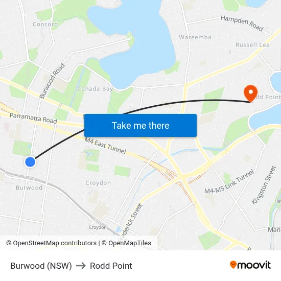Burwood (NSW) to Rodd Point map