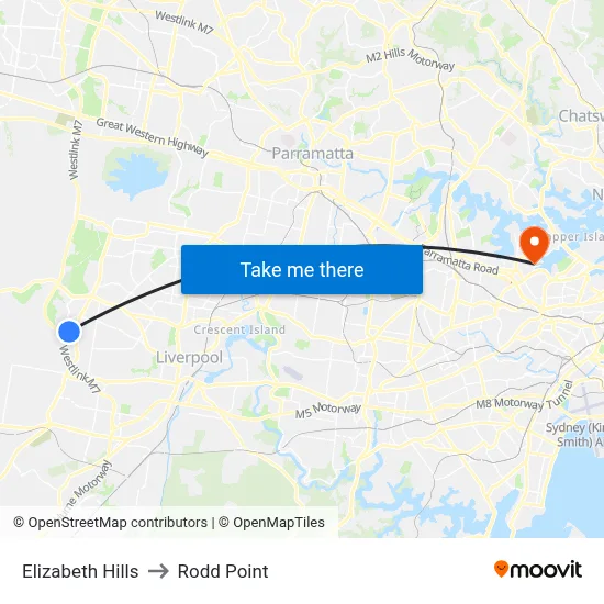Elizabeth Hills to Rodd Point map