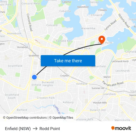 Enfield (NSW) to Rodd Point map