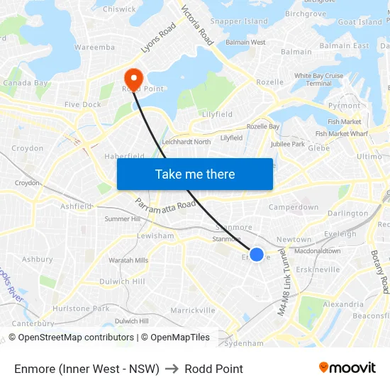 Enmore (Inner West - NSW) to Rodd Point map