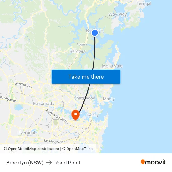 Brooklyn (NSW) to Rodd Point map