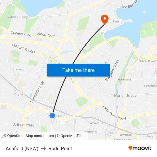 Ashfield (NSW) to Rodd Point map