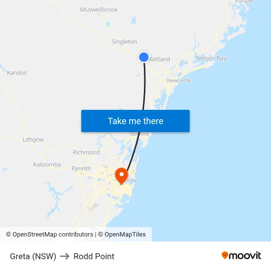 Greta (NSW) to Rodd Point map