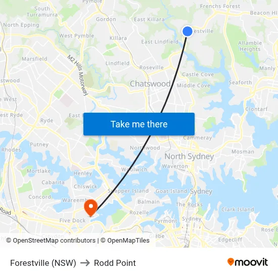 Forestville (NSW) to Rodd Point map