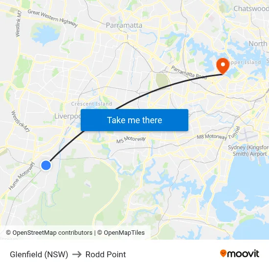 Glenfield (NSW) to Rodd Point map