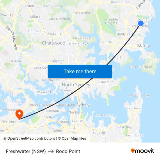 Freshwater (NSW) to Rodd Point map