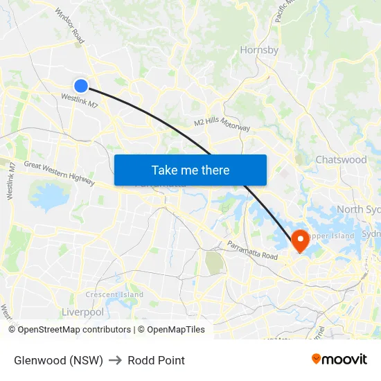 Glenwood (NSW) to Rodd Point map
