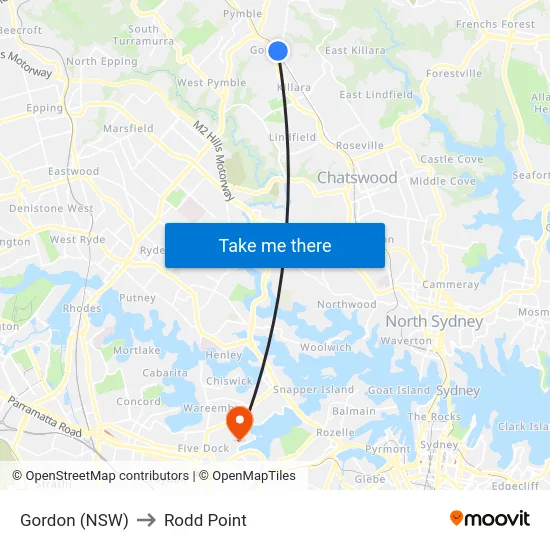 Gordon (NSW) to Rodd Point map