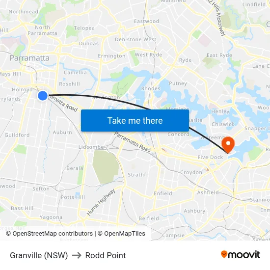 Granville (NSW) to Rodd Point map