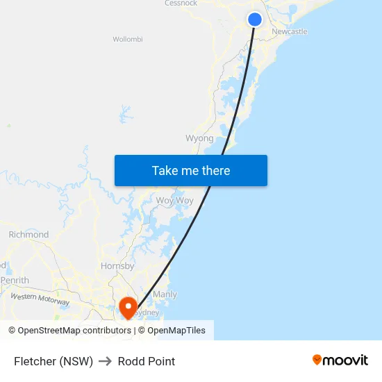 Fletcher (NSW) to Rodd Point map