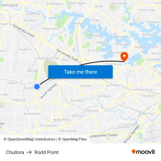Chullora to Rodd Point map