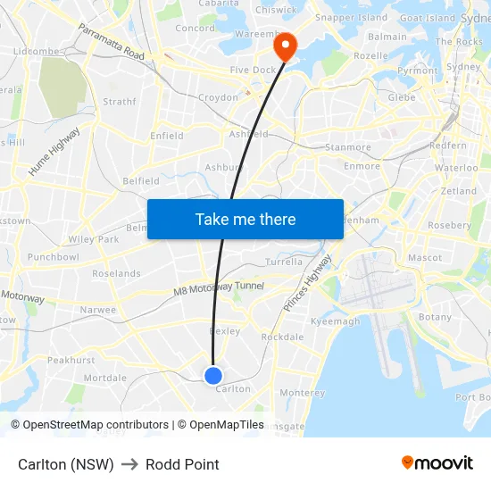 Carlton (NSW) to Rodd Point map