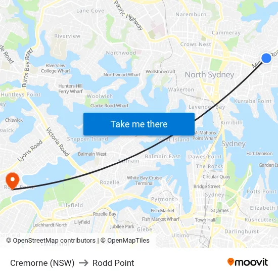 Cremorne (NSW) to Rodd Point map