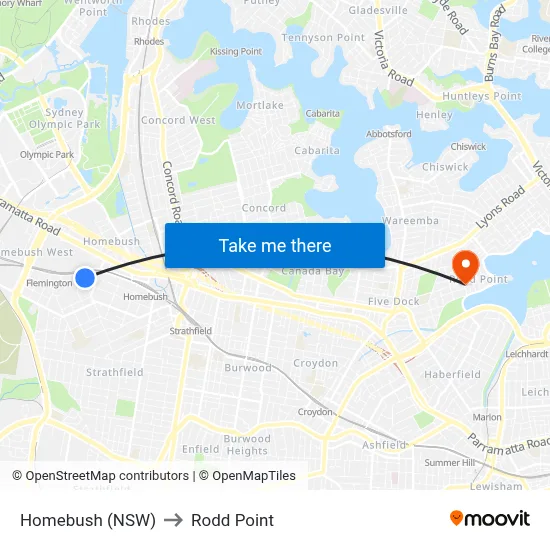 Homebush (NSW) to Rodd Point map