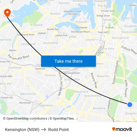 Kensington (NSW) to Rodd Point map