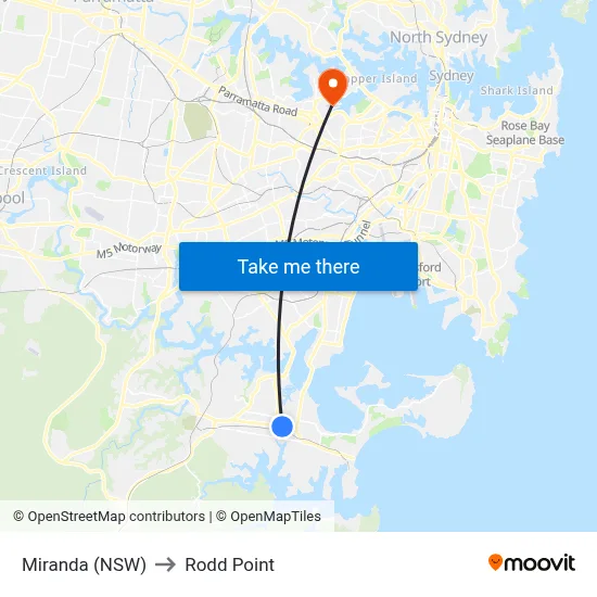 Miranda (NSW) to Rodd Point map