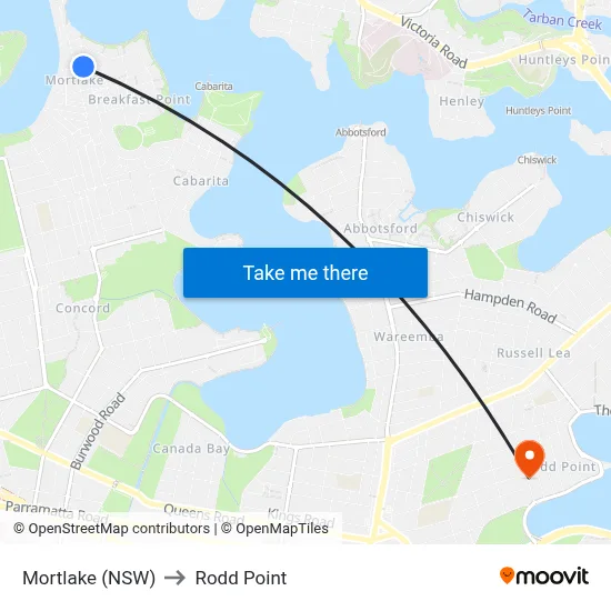 Mortlake (NSW) to Rodd Point map