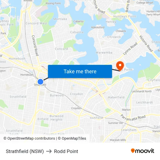Strathfield (NSW) to Rodd Point map